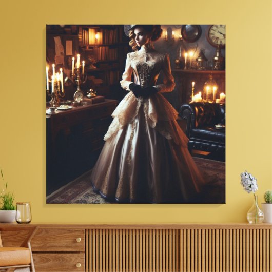 Victoriaans  mysterieuze elegante vrouw canvas afdruk (Insitu (Woonkamer))