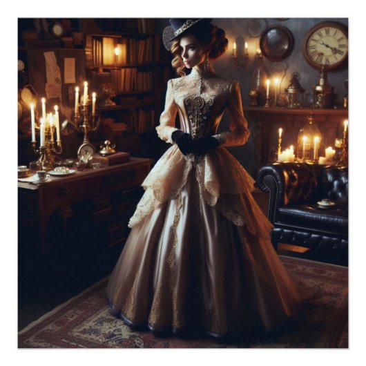 Victoriaans  mysterieuze elegante vrouw foto afdruk (Voorkant)