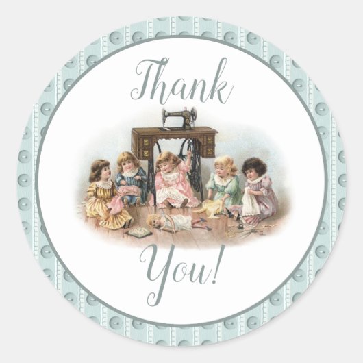 Victoriaans naaiende naaiatras dank u Ronde Sticker (Voorkant)