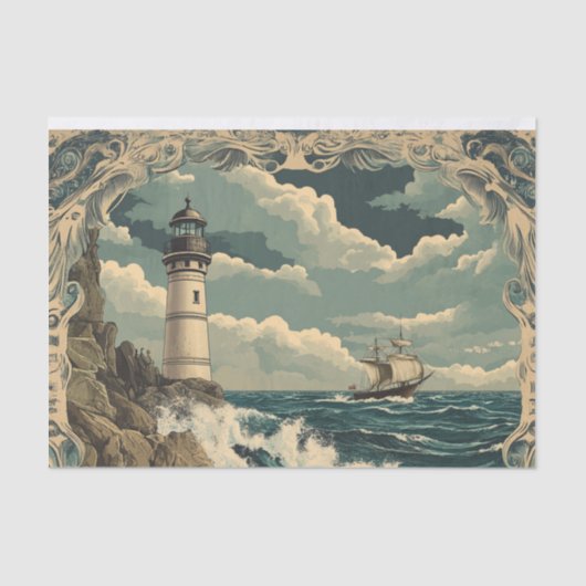 Victoriaans Nautische Vuurtoren Decoupage Tissuepapier (Voorkant)