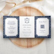 Victoriaans Navy Blue Catholic QR Code Wedding