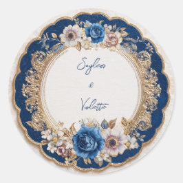 Victoriaans Navy Blue Floral Wedding Sticker