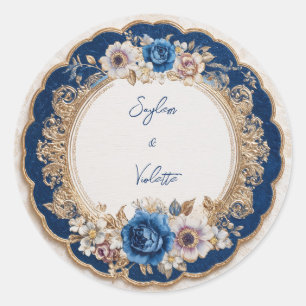 Victoriaans Navy Blue Floral Wedding Sticker