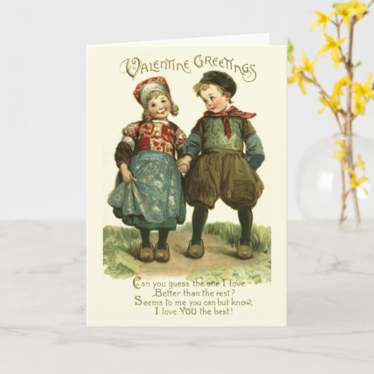 Victoriaans Nederlandse Kinderen Valentijnsdag Kaa Kaart (Gele Bloem)