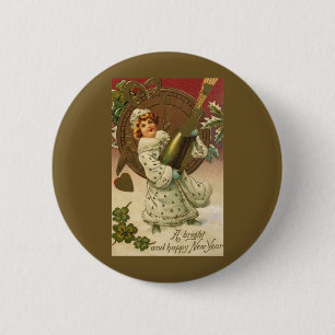 Victoriaans nieuwjaarsavond Champagne Angel Ronde Button 5,7 Cm