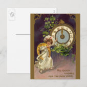 Victoriaans nieuwjaarsavond, klok 's middags Feestdagenkaart (Voorkant / Achterkant)