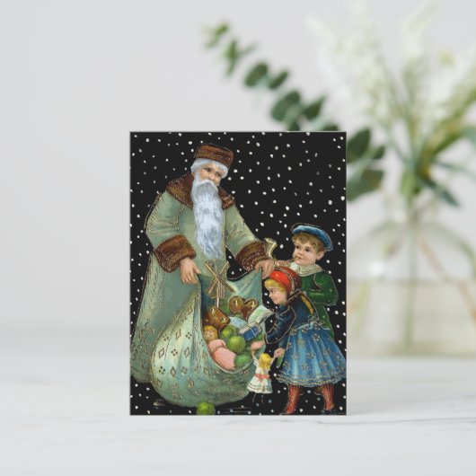 Victoriaans Nighttime Santa Briefkaart (Staand voorkant)