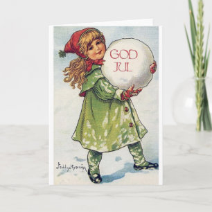 Victoriaans Noorse/Deense Kerstkaart Feestdagen Kaart