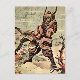  Victoriaans Octopus Diver Fight Briefkaart