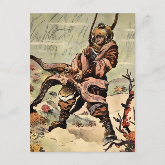  Victoriaans Octopus Diver Fight Briefkaart (Voorkant)