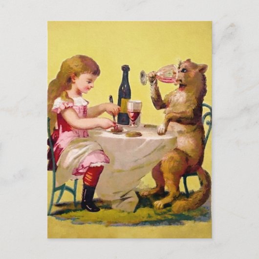 Victoriaans Odd Drink Kat Briefkaart (Voorkant)