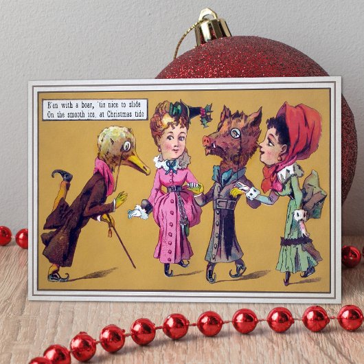 Victoriaans Odd Schaatsen Kerstmis Kaart