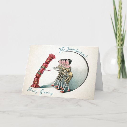  Victoriaans Odd Wooden Dolls Feestdagen Kaart (Voorkant)