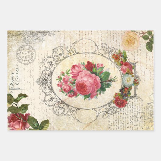 Victoriaans ontkoppeling van Floral Ephemera Inpakpapier Vel (Voorkant 3)