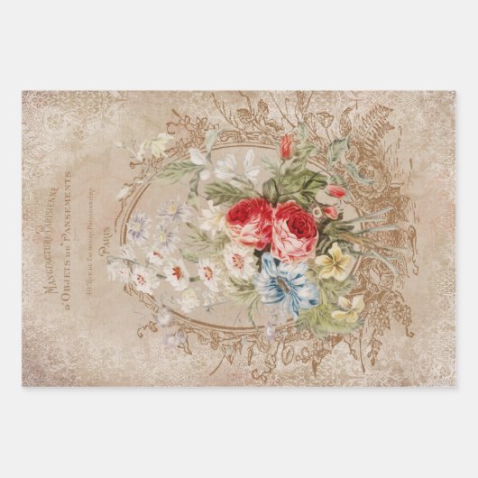 Victoriaans ontkoppeling van Floral Ephemera Inpakpapier Vel (Voorkant)