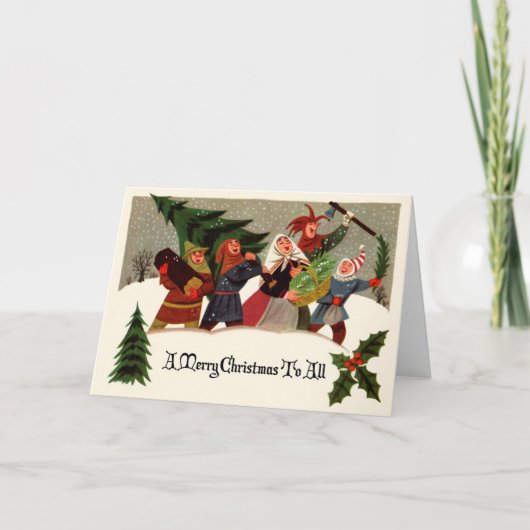 Victoriaans ontwerp kerst Wenskaart Feestdagen Kaart (Voorkant)