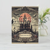 Victoriaans oude  gotische Halloween Party Kaart (Staand voorkant)