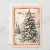 Victoriaans Outdoor Versierde Kerstboom Kerk Feestdagenkaart (Voorkant)
