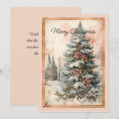 Victoriaans Outdoor Versierde Kerstboom Kerk Feestdagenkaart (Voorkant / Achterkant)