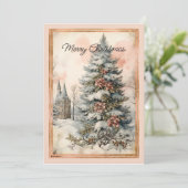Victoriaans Outdoor Versierde Kerstboom Kerk Feestdagenkaart (Staand voorkant)