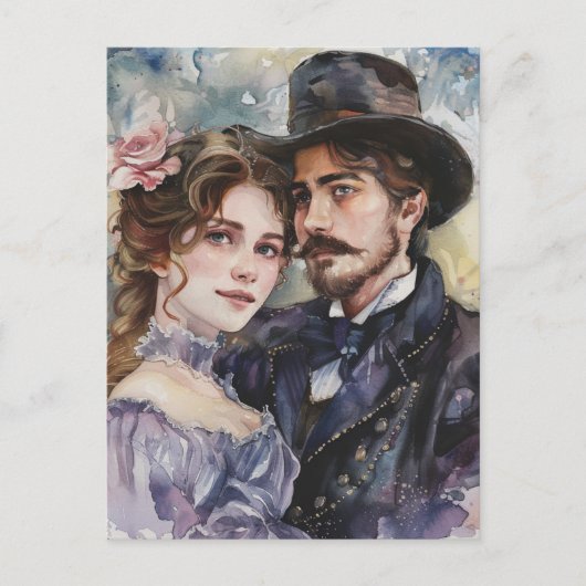 Victoriaans Paar Briefkaart (Voorkant)