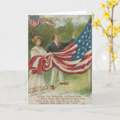 Victoriaans Paar die de Vlag van de V.S. opheffen Kaart (Gele Bloem)