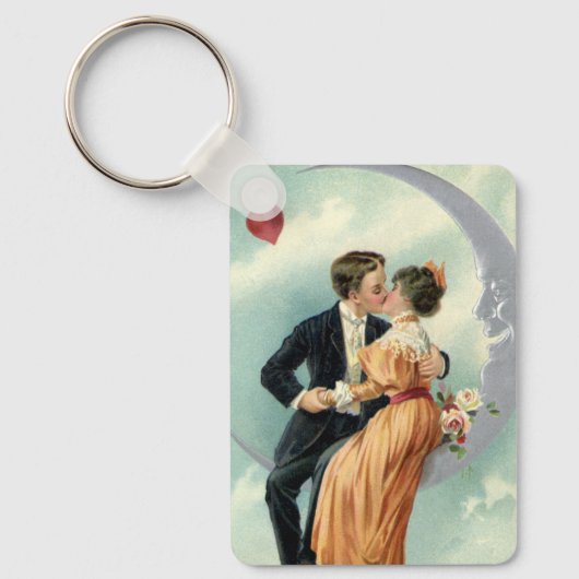  Victoriaans paar kus op een halve maan Sleutelhanger (Voorkant)