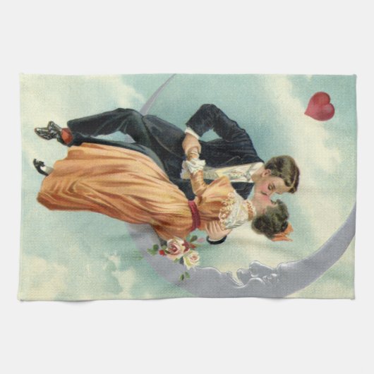  Victoriaans paar kus op een halve maan Theedoek (Horizontaal)