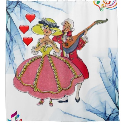 Victoriaans paar muziek harten wit douchegordijn (Voorkant)
