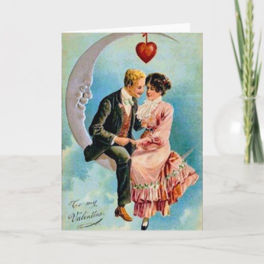 Victoriaans paar op de maan feestdagen kaart (Voorkant)