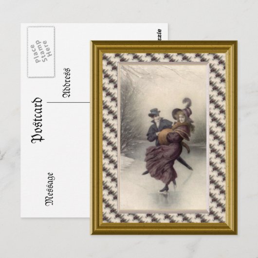 Victoriaans paar schaatsen briefkaart (Voorkant / Achterkant)