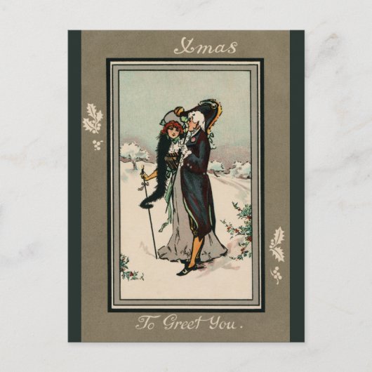  Victoriaans paar Xmas begroetingen Briefkaart (Voorkant)