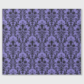 Victoriaans Paars en zwart Floral Swirl Damask Cadeaupapier (Vlak)