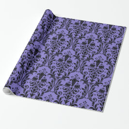 Victoriaans Paars en zwart Floral Swirl Damask Cadeaupapier
