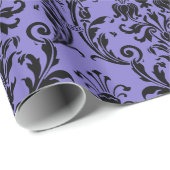 Victoriaans Paars en zwart Floral Swirl Damask Cadeaupapier (Rol Hoek)