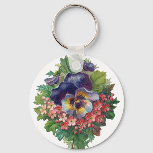 Victoriaans Paars Pansy Bouquet voor Moederdag Sleutelhanger (Voorkant)