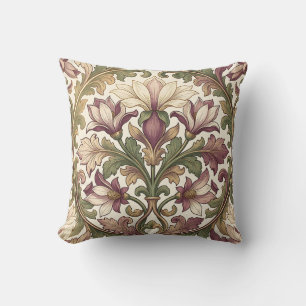 Victoriaans Paarse Crème Ornate Bloemmotief  Kussen