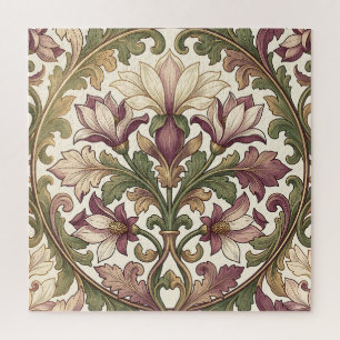 Victoriaans Paarse Crème Ornate Bloemmotief Legpuzzel