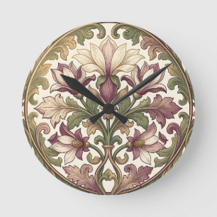 Victoriaans Paarse Crème Ornate Bloemmotief Ronde Klok