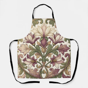 Victoriaans Paarse Crème Ornate Bloemmotief Schort