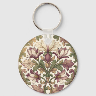 Victoriaans Paarse Crème Ornate Bloemmotief  Sleutelhanger