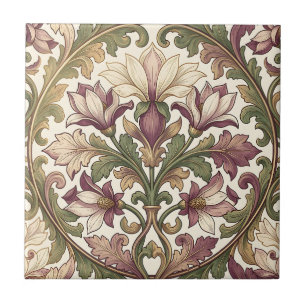 Victoriaans Paarse Crème Ornate Bloemmotief Tegeltje