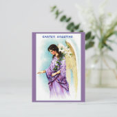  Victoriaans paarse engel paasgroet Feestdagenkaart (Staand voorkant)