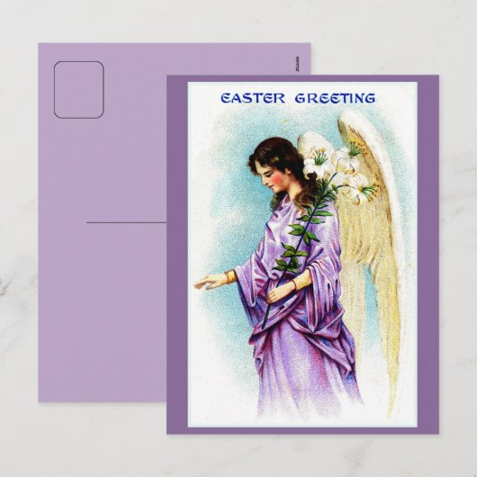 Victoriaans paarse engel paasgroet Feestdagenkaart (Voorkant / Achterkant)