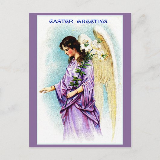 Victoriaans paarse engel paasgroet Feestdagenkaart (Voorkant)