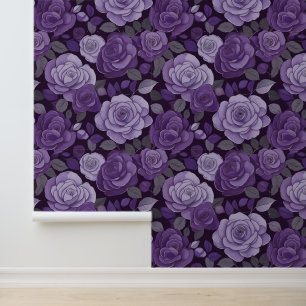 Victoriaans  Paarse Grijs Bloemen Klimmen Roos Behang