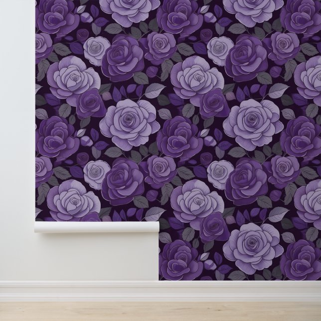 Victoriaans  Paarse Grijs Bloemen Klimmen Roos Behang (Applicatie)