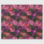 Victoriaans Paarse Rozen Patroon op zwart Cadeaupapier (Vlak)