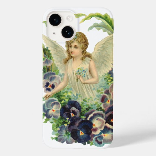 Victoriaans Paasengel met Paarse Pansy Flowers Case-Mate iPhone Case (Achterkant)