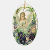 Victoriaans Paasengel met Paarse Pansy Flowers Keramisch Ornament (Links)